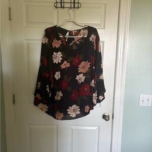 Cato Black and Red Floral Blouse